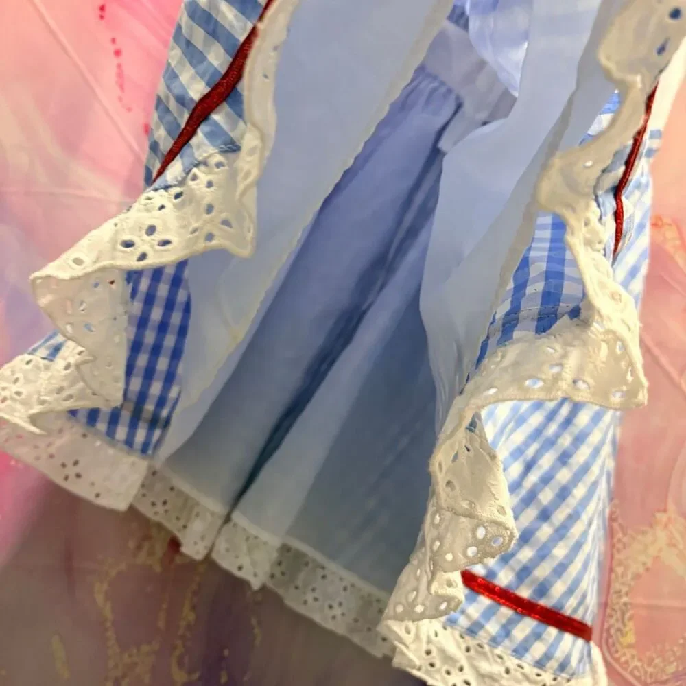 Wizard of Oz Dorothy Blue Gingham Dress Girls L Musical Theater Halloween